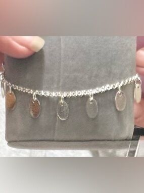 Vintage Sterling Silver Oval Charm Chain Bracelet